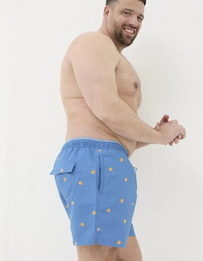 Men FatFace Swimwear Trevose Orange Swim Shorts Light Blue