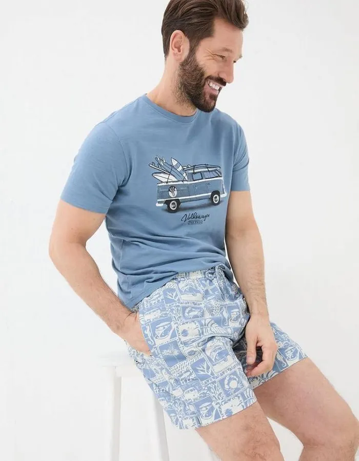 Men FatFace Swimwear Trevose VW Tile Swim Shorts Blue