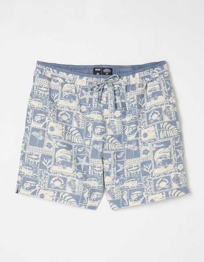 Men FatFace Swimwear Trevose VW Tile Swim Shorts Blue