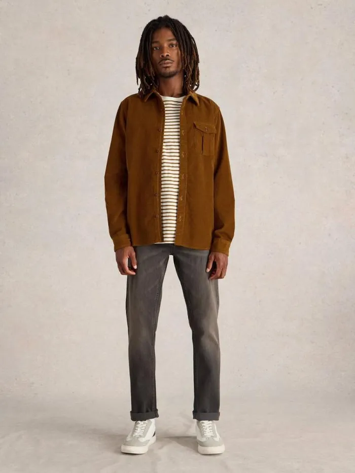 Men Griffin Cord Shirt Mid Brown White Stuff Shirts