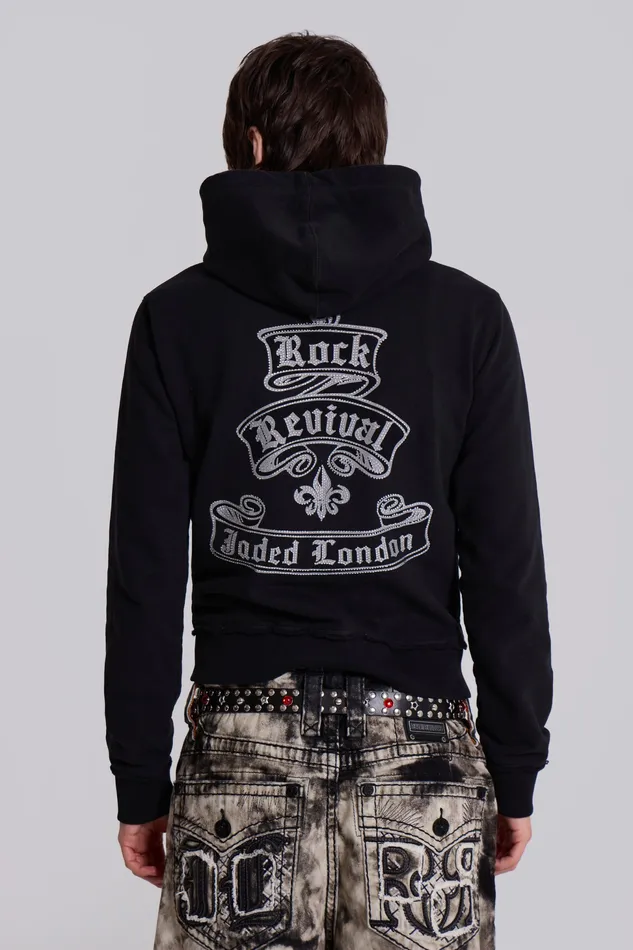 Men Jaded London Shop Rock Revival Diamante Mini Monster Hoodie Loungewear
