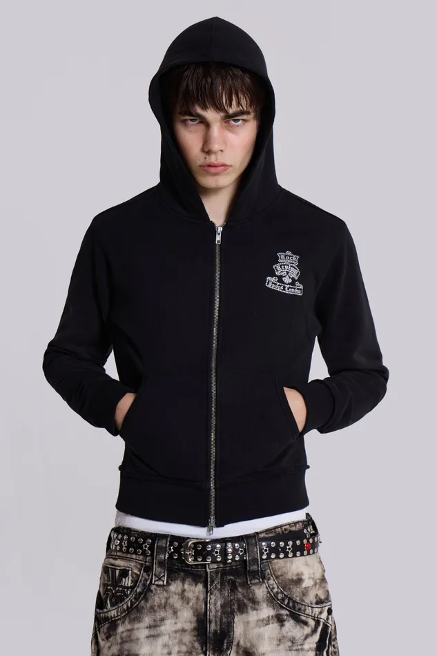 Men Jaded London Shop Rock Revival Diamante Mini Monster Hoodie Loungewear