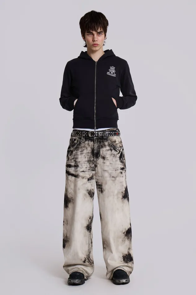Men Jaded London Shop Rock Revival Diamante Mini Monster Hoodie Loungewear