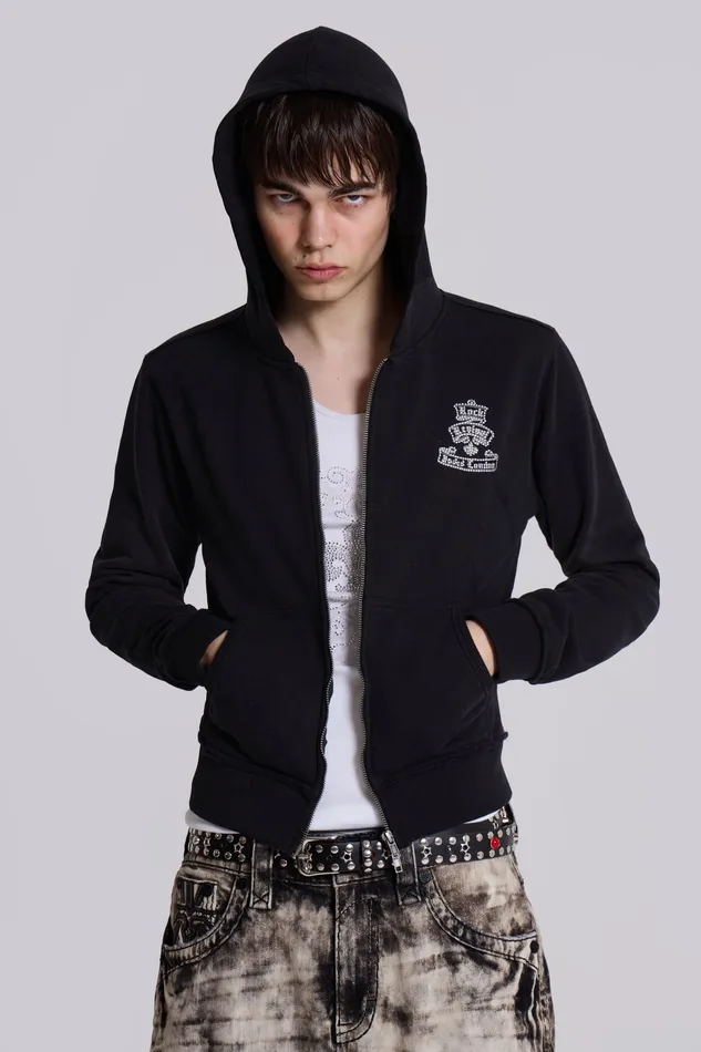 Men Jaded London Shop Rock Revival Diamante Mini Monster Hoodie Loungewear