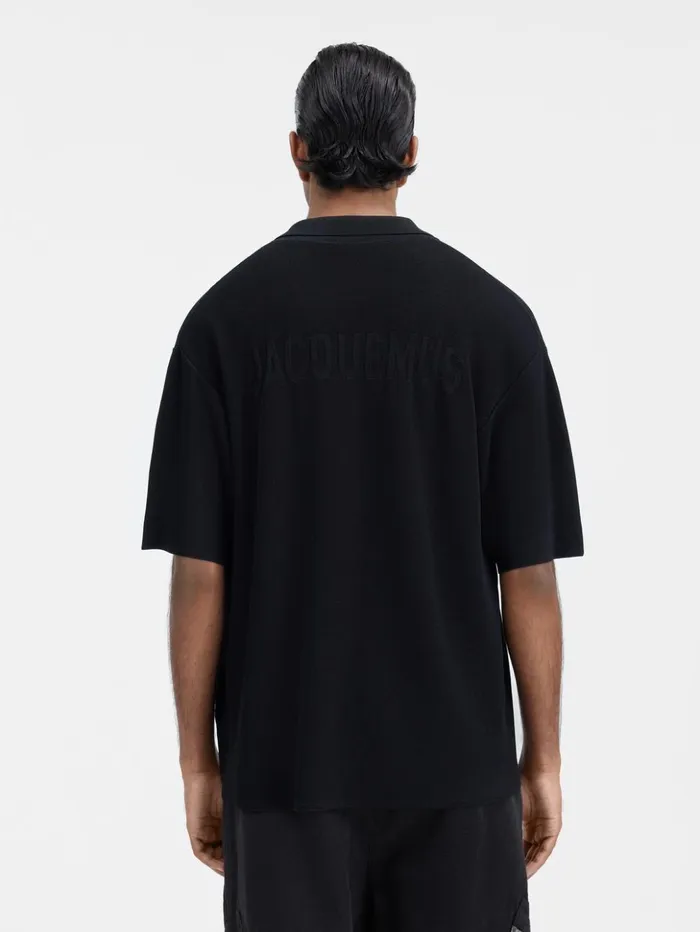 Men Knits JACQUEMUS The Knit Polo Shirt Black Men Knits JACQUEMUS The Knit Polo Shirt Black