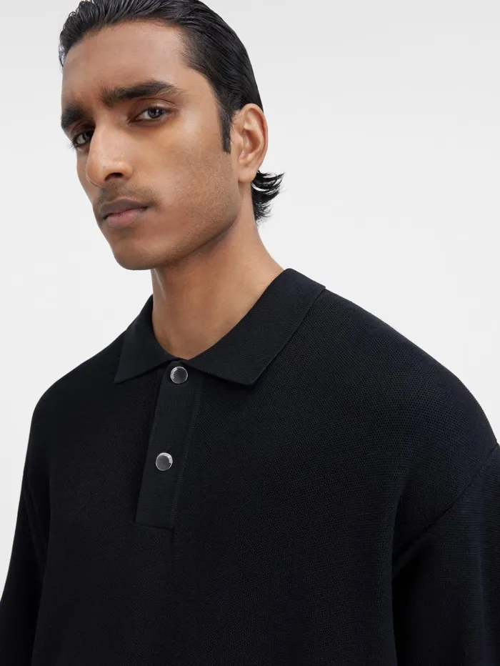 Men Knits JACQUEMUS The Knit Polo Shirt Black Men Knits JACQUEMUS The Knit Polo Shirt Black