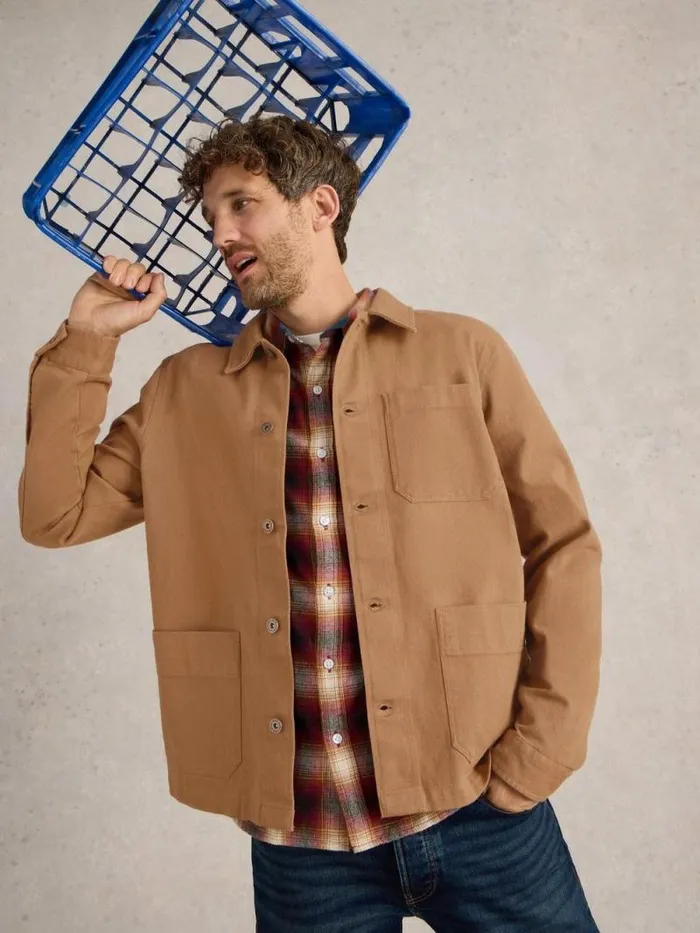 Men Kynman Workwear Cotton Jacket Dark Tan White Stuff Coats and Jackets