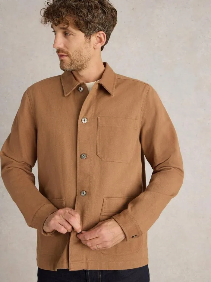 Men Kynman Workwear Cotton Jacket Dark Tan White Stuff Coats and Jackets