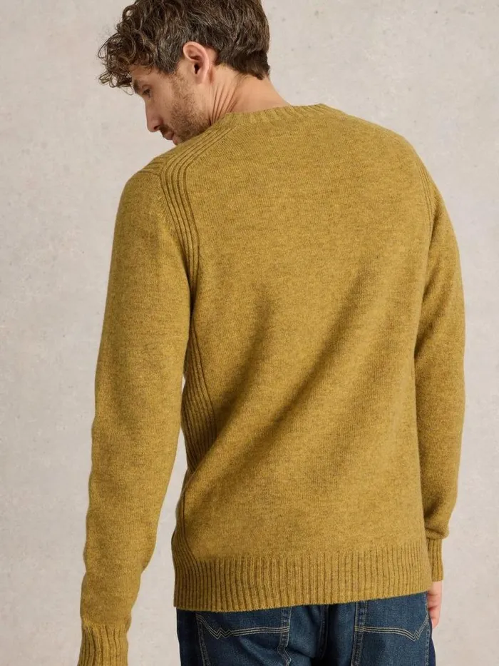 Men Lambswool Henley Dark Yellow White Stuff Knitwear