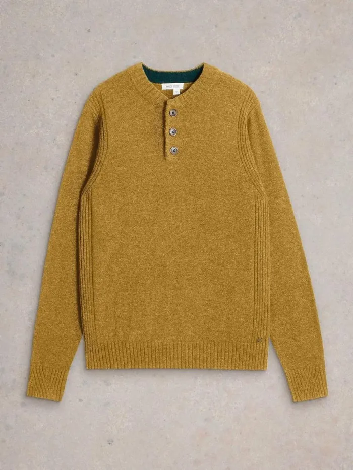 Men Lambswool Henley Dark Yellow White Stuff Knitwear