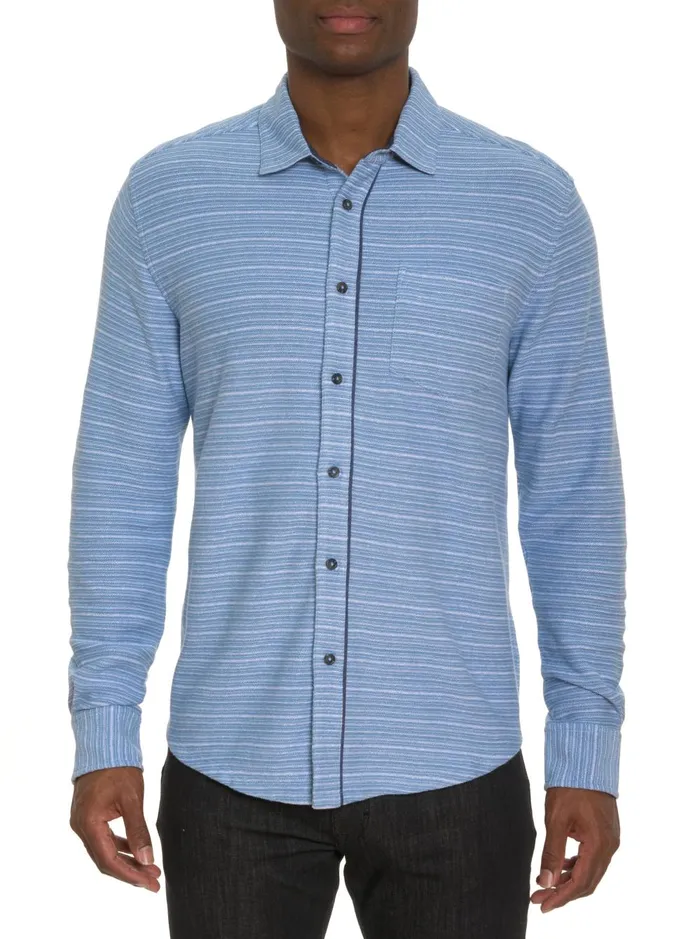 Men Long Sleeve Button Down Shirts Robert Graham ADLER LONG SLEEVE BUTTON FRONT KNIT SHIRT Light Blue