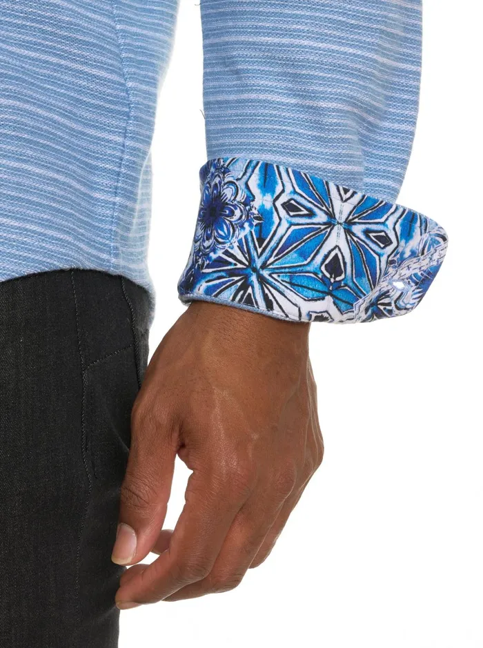 Men Long Sleeve Button Down Shirts Robert Graham ADLER LONG SLEEVE BUTTON FRONT KNIT SHIRT Light Blue