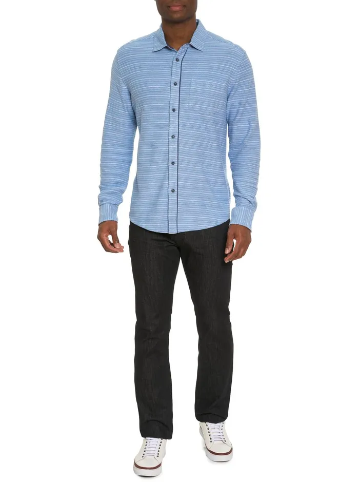 Men Long Sleeve Button Down Shirts Robert Graham ADLER LONG SLEEVE BUTTON FRONT KNIT SHIRT Light Blue