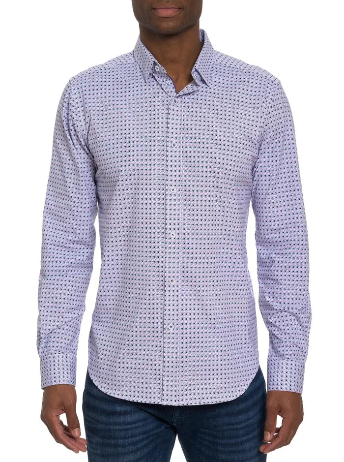 Men Long Sleeve Button Down Shirts Robert Graham KENSINGER MOTION LONG SLEEVE KNIT BUTTON DOWN SHIRT Lavender