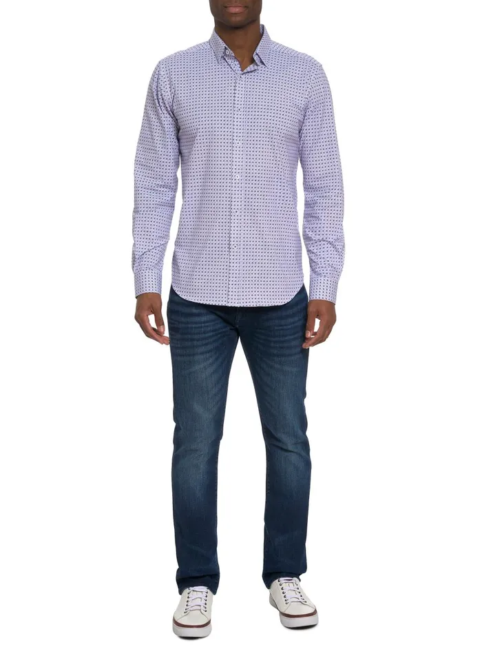 Men Long Sleeve Button Down Shirts Robert Graham KENSINGER MOTION LONG SLEEVE KNIT BUTTON DOWN SHIRT Lavender