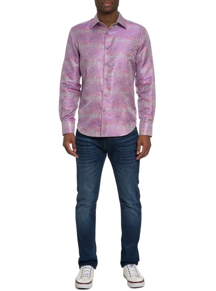 Men Long Sleeve Button Down Shirts Robert Graham LIMITED EDITION SOPHISTICATE LONG SLEEVE BUTTON DOWN SHIRT Light Pink