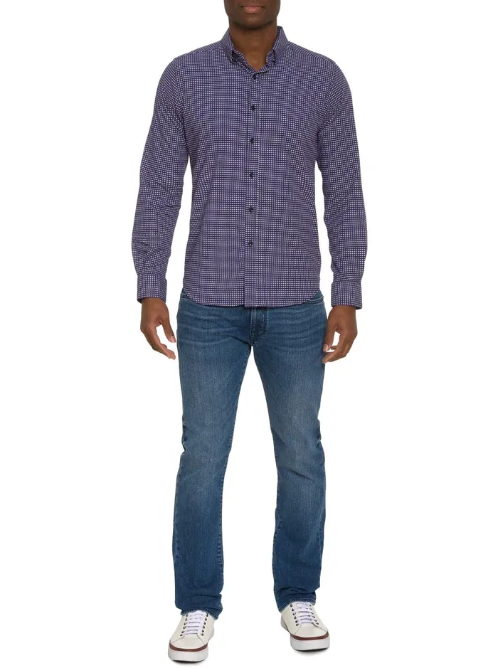 Men Long Sleeve Button Down Shirts Robert Graham LONARDO MOTION LONG SLEEVE BUTTON DOWN SHIRT Blue