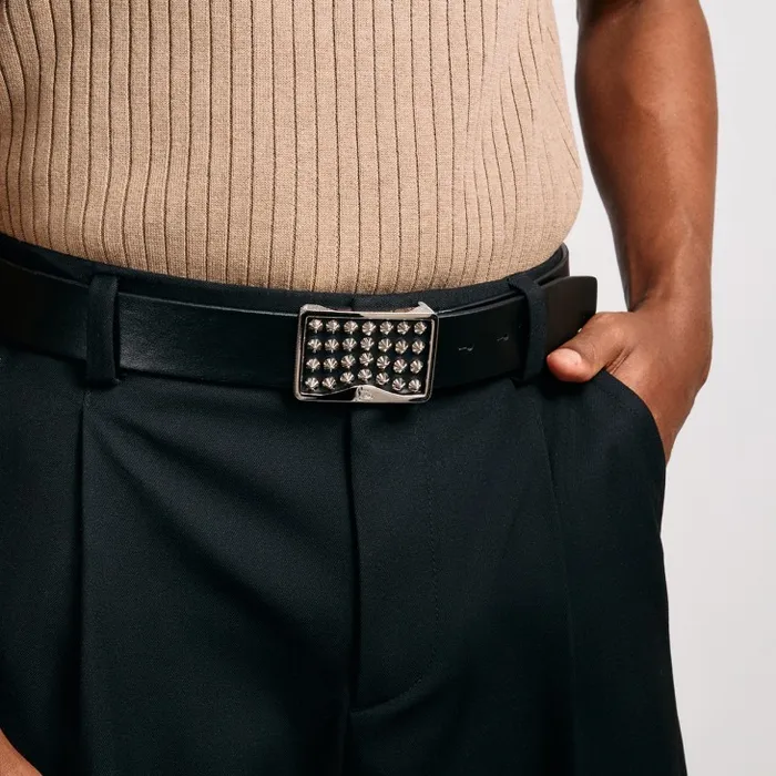 Men Louis Belt Belt 8211 Calf Leather And Spikes 8211 Black Christian Louboutin Belts