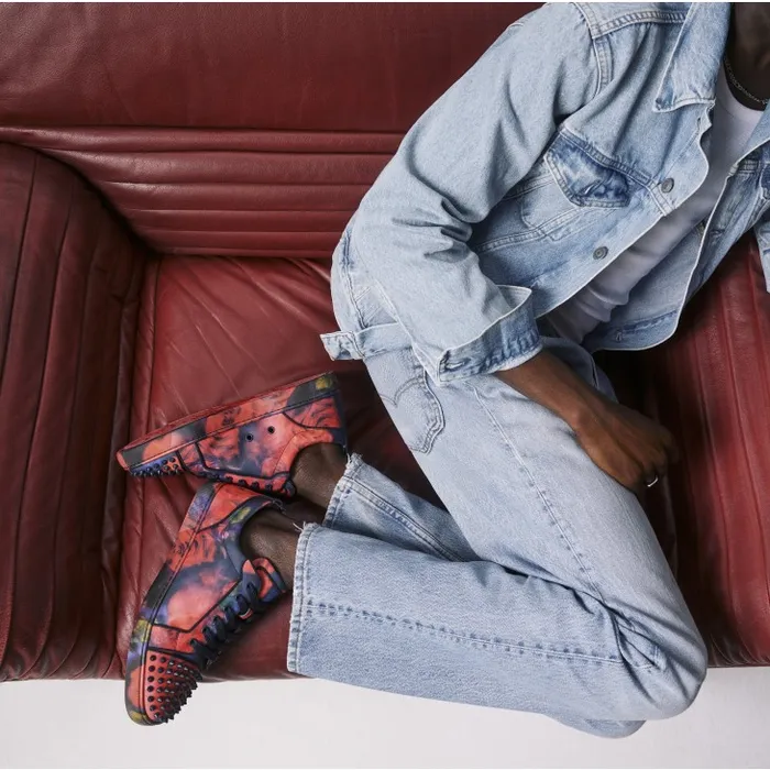 Men Louis Junior Spikes Sneakers 8211 Roses Printed Calf Leather And Spikes 8211 Multicolor Christian Louboutin Sneakers