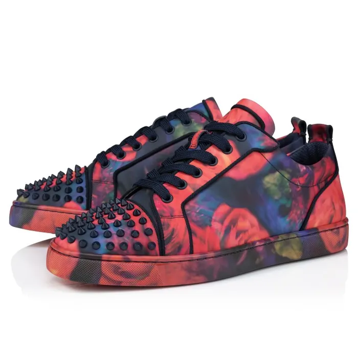 Men Louis Junior Spikes Sneakers 8211 Roses Printed Calf Leather And Spikes 8211 Multicolor Christian Louboutin Sneakers