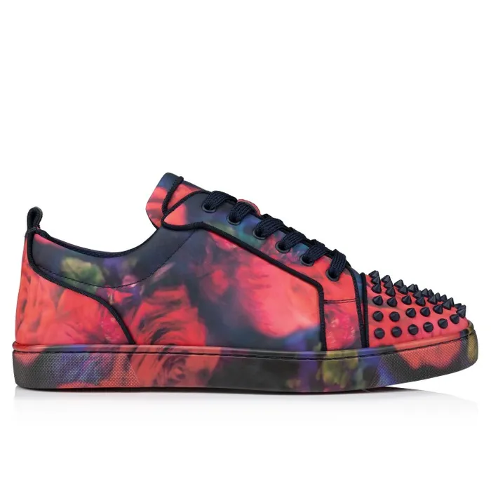 Men Louis Junior Spikes Sneakers 8211 Roses Printed Calf Leather And Spikes 8211 Multicolor Christian Louboutin Sneakers