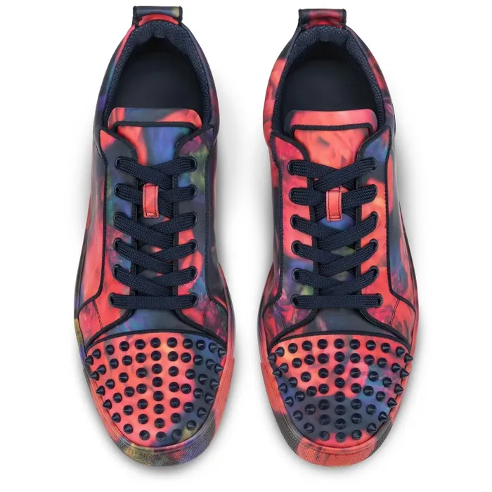 Men Louis Junior Spikes Sneakers 8211 Roses Printed Calf Leather And Spikes 8211 Multicolor Christian Louboutin Sneakers