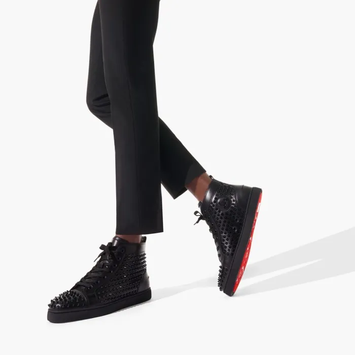 Men Louis Spikes Sneakers 8211 Calf Leather And Spikes 8211 Black Christian Louboutin Sneakers