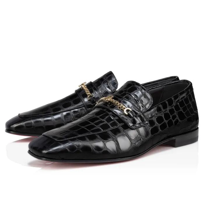 Men MJ Moc Loafers 8211 Alligator Embossed Calf Leather 8211 Black Christian Louboutin Loafers and Moccasins