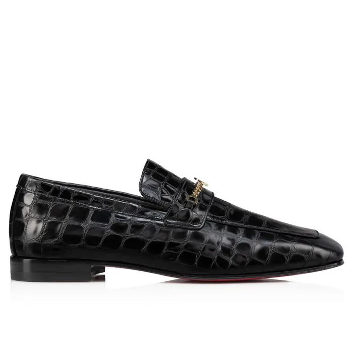 Men MJ Moc Loafers 8211 Alligator Embossed Calf Leather 8211 Black Christian Louboutin Loafers and Moccasins