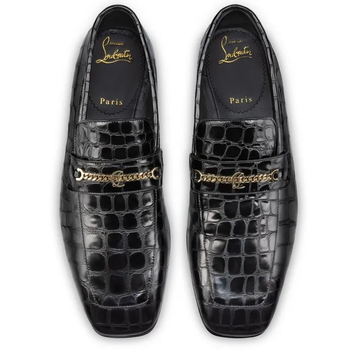 Men MJ Moc Loafers 8211 Alligator Embossed Calf Leather 8211 Black Christian Louboutin Loafers and Moccasins