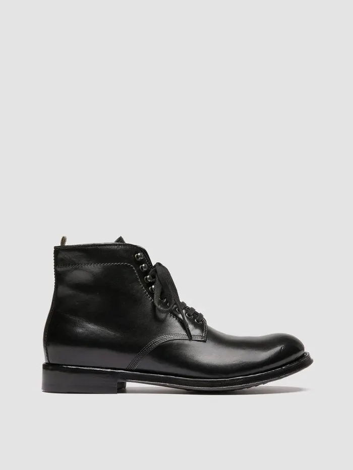 Men Officine Creative Footwear ADMIRAL 004 Black Leather Laceup Boots