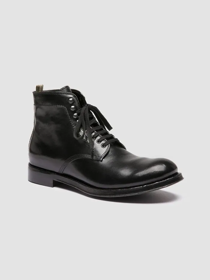 Men Officine Creative Footwear ADMIRAL 004 Black Leather Laceup Boots Men Officine Creative Footwear ADMIRAL 004 Black Leather Laceup Boots