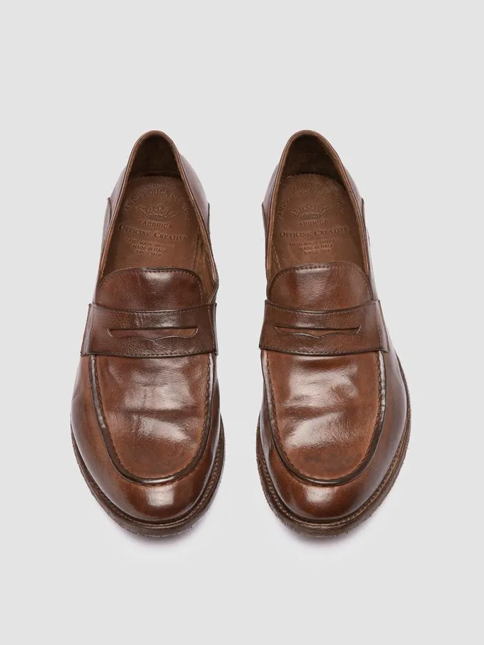 Men Officine Creative Footwear ARCHIVE 522 Brown Leather Penny Loafers Men Officine Creative Footwear ARCHIVE 522 Brown Leather Penny Loafers