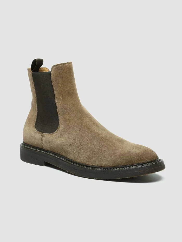 Men Officine Creative Footwear HOPKINS FLEXI 204 Taupe Suede Pull On Boots