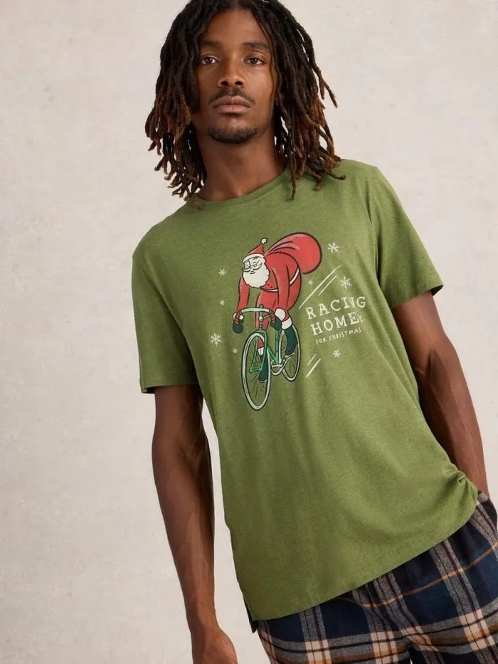 Men Racing Home Graphic Tee Green Print White Stuff Loungewear