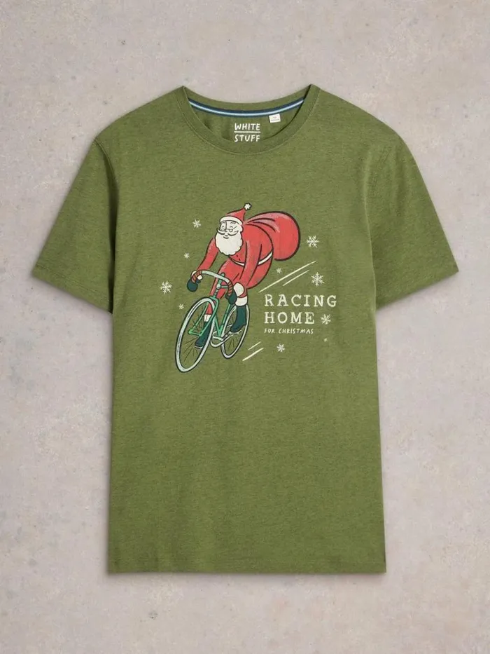 Men Racing Home Graphic Tee Green Print White Stuff Loungewear