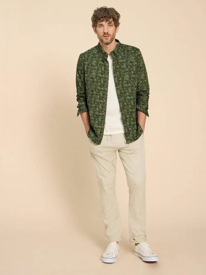 Men Seaweed Printed Shirt Green Print White Stuff Shirts