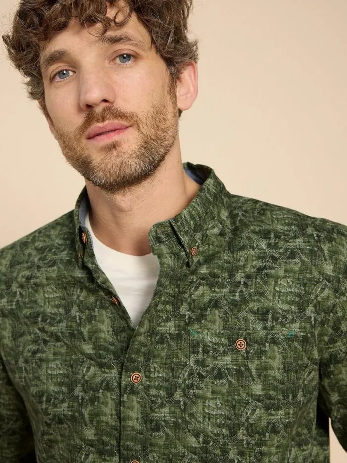 Men Seaweed Printed Shirt Green Print White Stuff Shirts Men Seaweed Printed Shirt Green Print White Stuff Shirts