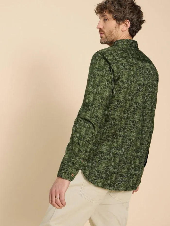 Men Seaweed Printed Shirt Green Print White Stuff Shirts Men Seaweed Printed Shirt Green Print White Stuff Shirts