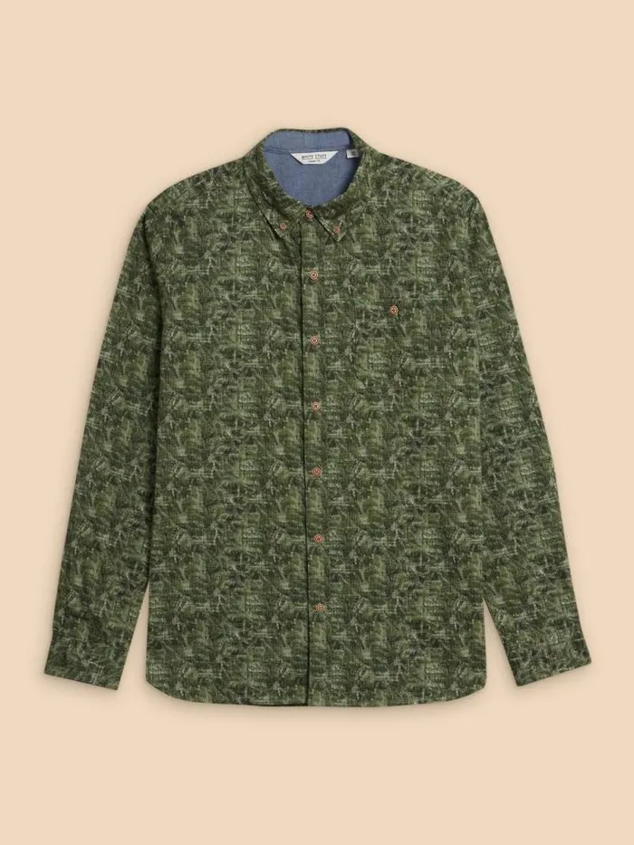 Men Seaweed Printed Shirt Green Print White Stuff Shirts Men Seaweed Printed Shirt Green Print White Stuff Shirts