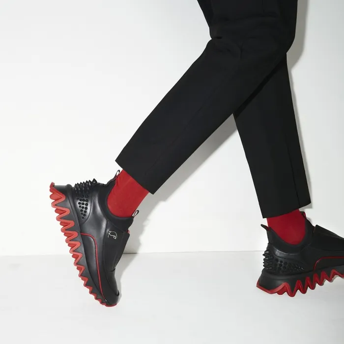 Men Sharkyloub SP Spikes Sneakers 8211 Calf Leather Neoprene And Spikes 8211 Black Christian Louboutin Sneakers