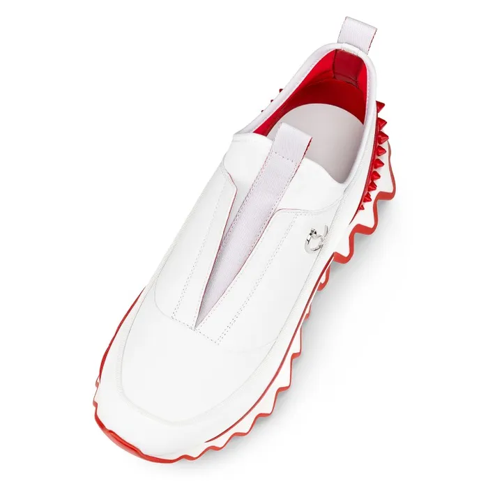 Men Sharkyloub SP Spikes Sneakers 8211 Calf Leather Neoprene And Spikes 8211 White Christian Louboutin Sneakers