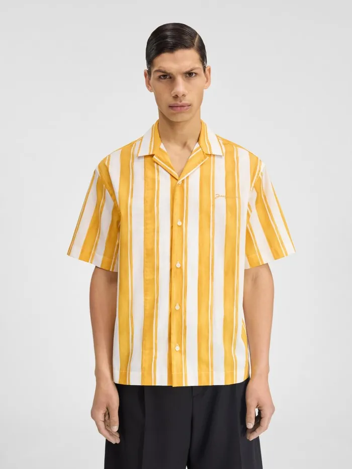 Men Shirts JACQUEMUS The Jean Shirt Print Rayure Yellow Ecru Men Shirts JACQUEMUS The Jean Shirt Print Rayure Yellow Ecru
