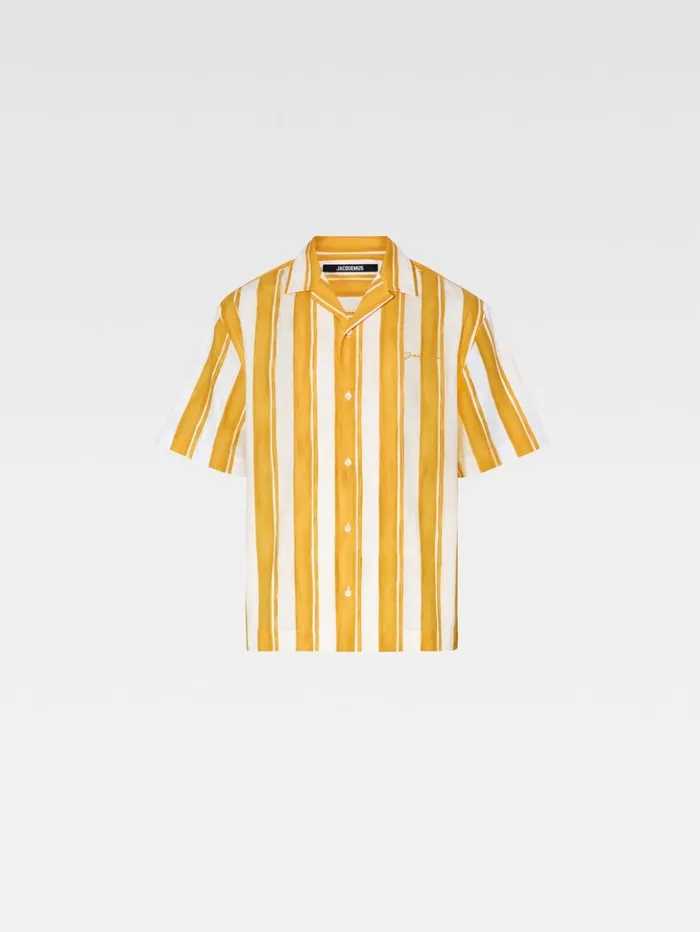Men Shirts JACQUEMUS The Jean Shirt Print Rayure Yellow Ecru Men Shirts JACQUEMUS The Jean Shirt Print Rayure Yellow Ecru
