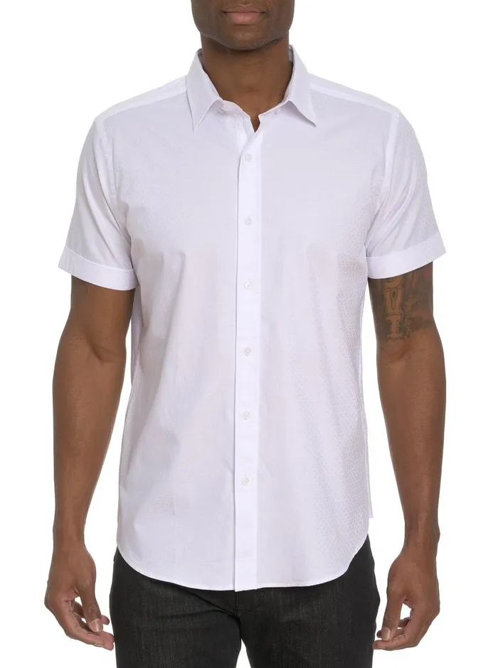 Men Short Sleeve Button Down Shirts Robert Graham DIAMOND BAR SHORT SLEEVE BUTTON DOWN SHIRT White