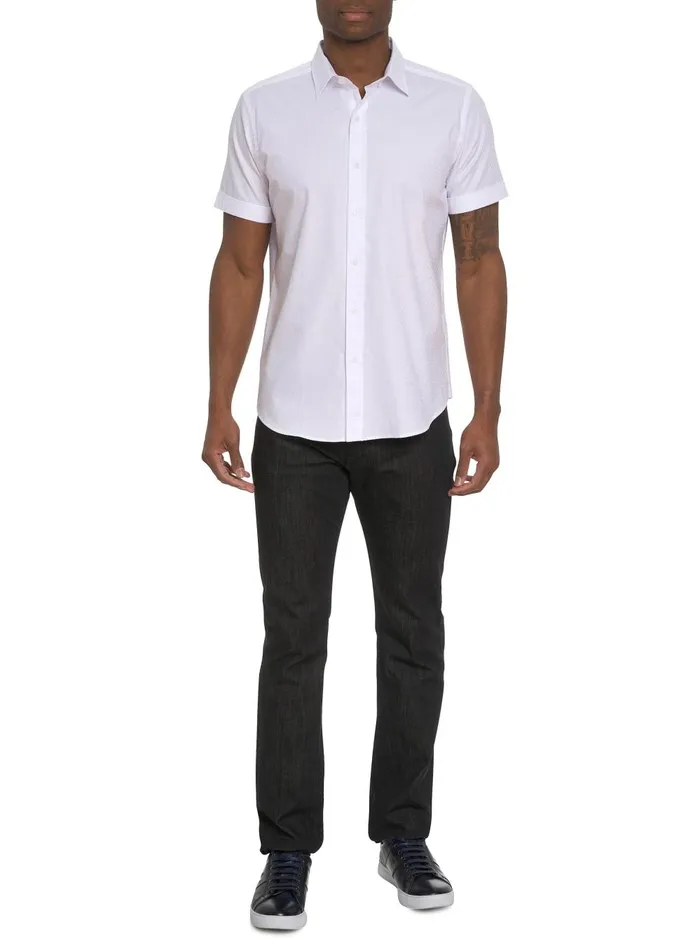 Men Short Sleeve Button Down Shirts Robert Graham DIAMOND BAR SHORT SLEEVE BUTTON DOWN SHIRT White