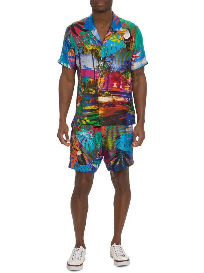 Men Short Sleeve Button Down Shirts Robert Graham LIMITED EDITION THE TOUCAN MIX SHORT SLEEVE BUTTON DOWN SHIRT Classic