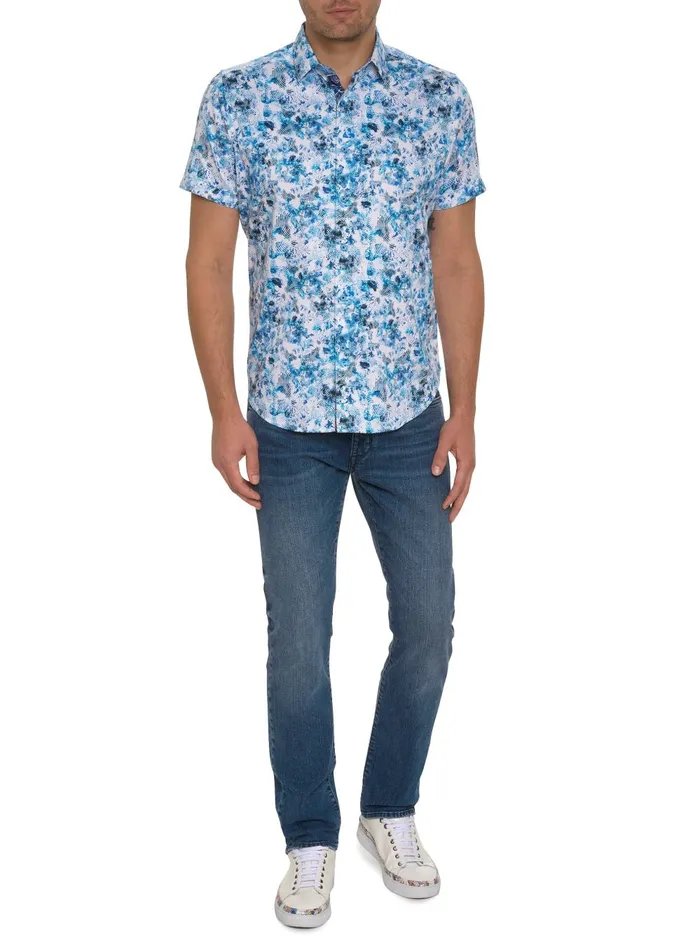 Men Short Sleeve Button Down Shirts Robert Graham THE LOWELL SHORT SLEEVE BUTTON DOWN SHIRT Teal