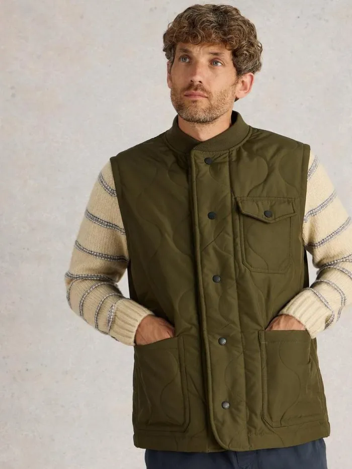 Men Tenby Quilted Gilet Khaki Green White Stuff Coats and Jackets Men Tenby Quilted Gilet Khaki Green White Stuff Coats and Jackets