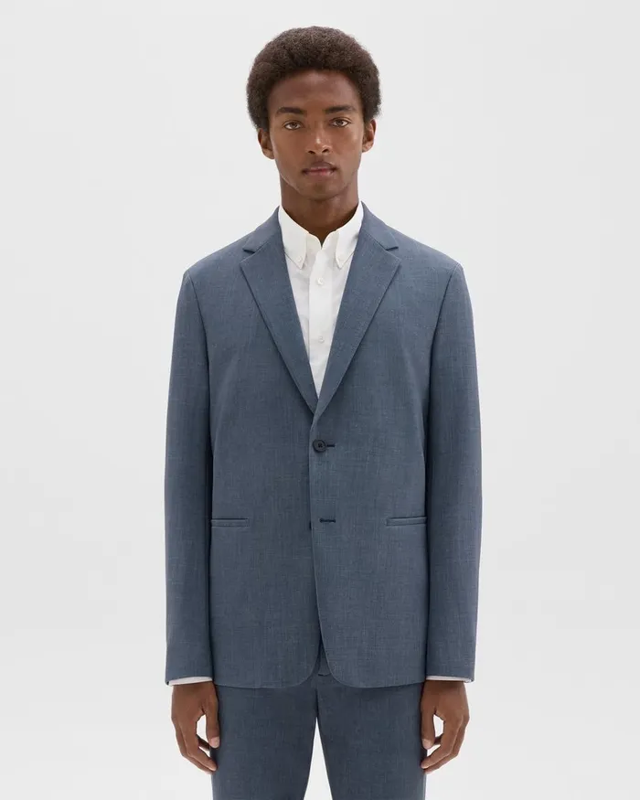 Men Theory Blazers Jackets Clinton Blazer In Printed Precision Ponte Dusty Blue Mel